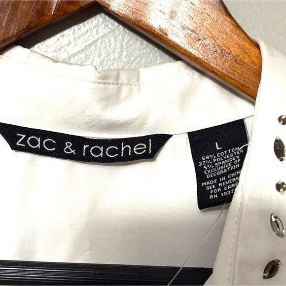 NWT Zac & Rachel White Button-Up Shirt With Rhinestone Embellished Collar L - Picture 3 of 7